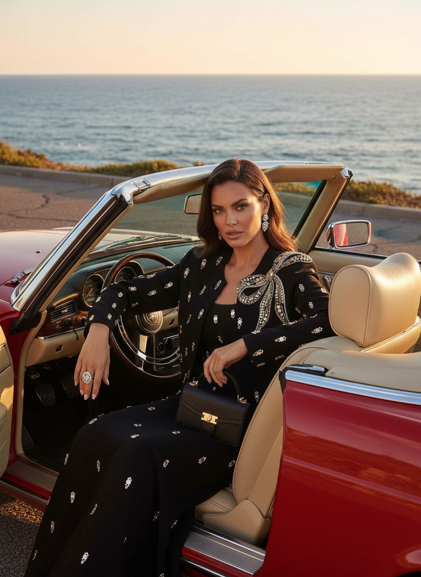 Embellished Maxi Dress with Cropped Jacket