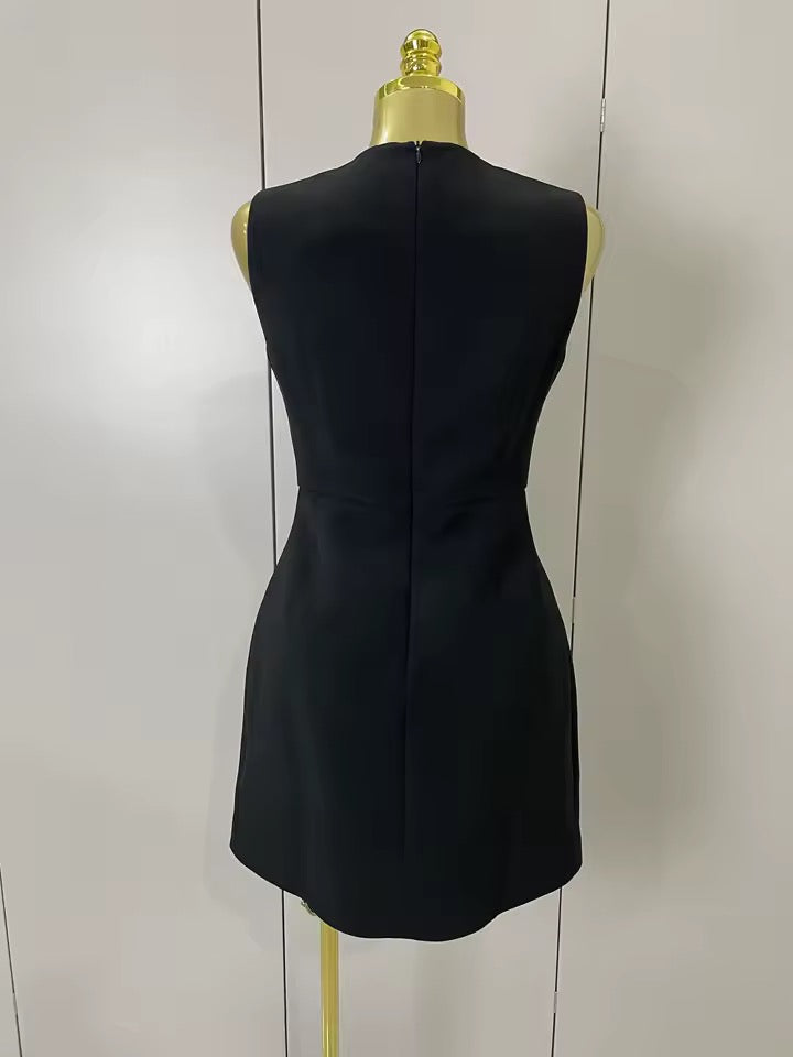 Embellished Black Mini Dress with Butterfly Appliqué