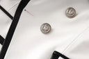 White Tailored Leather-Trim Blazer Jacket for Women