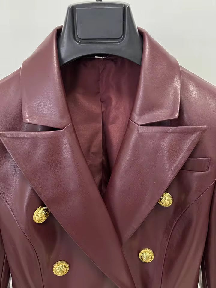 Double-Breasted Leather Blazer