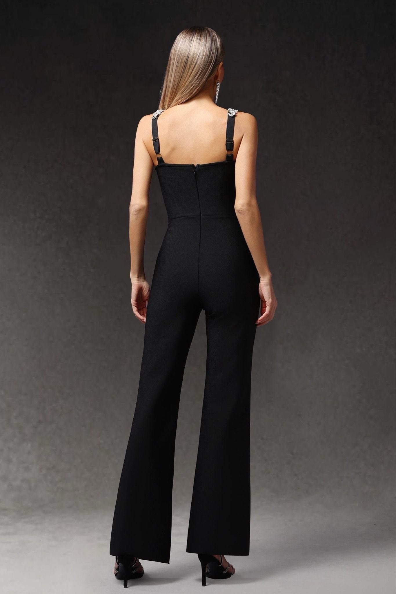 Embellished Black Bandage Jumpsuit