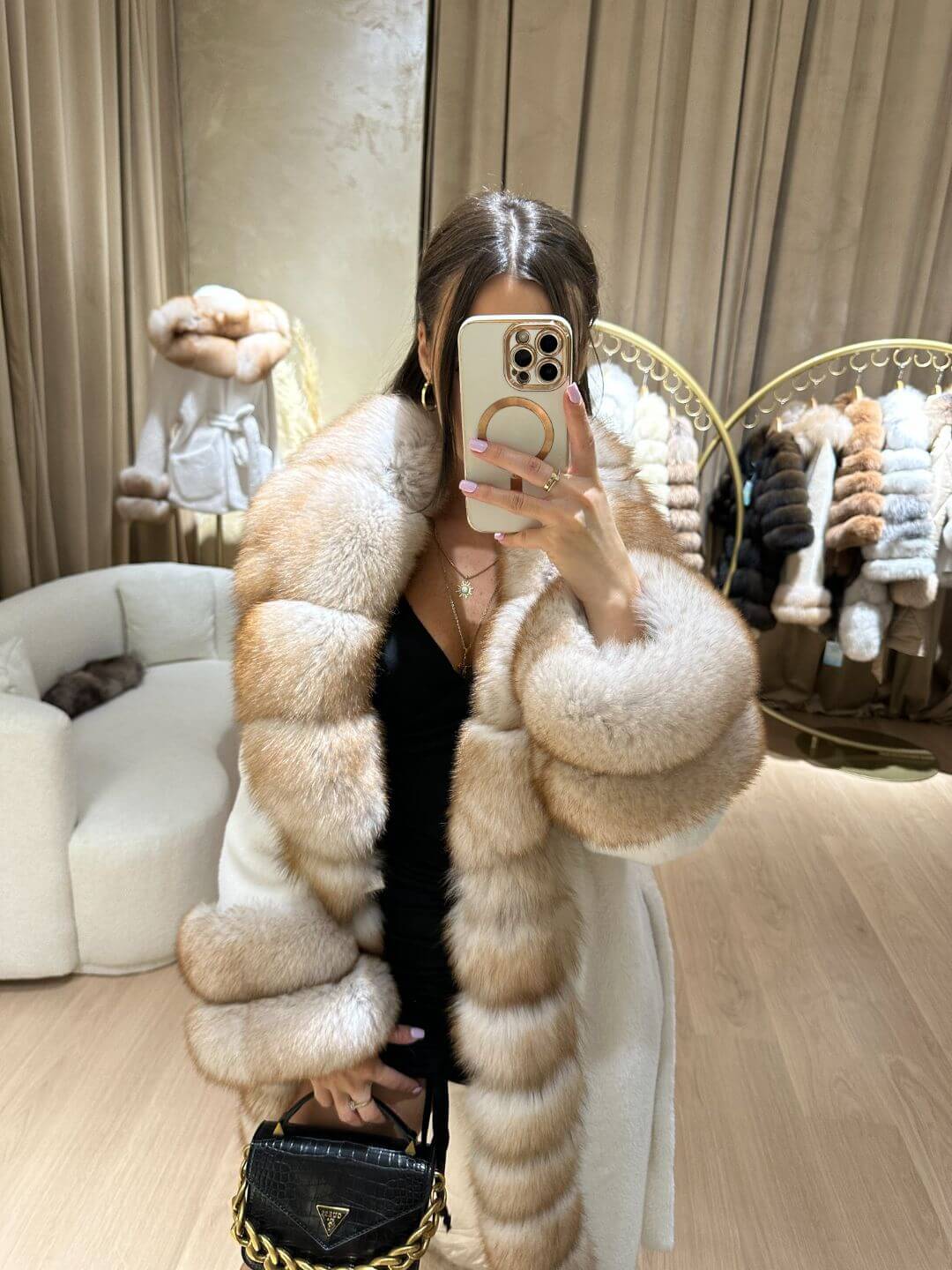 REAL FOX FUR WITH ALCANTARA COAT IN WHITE