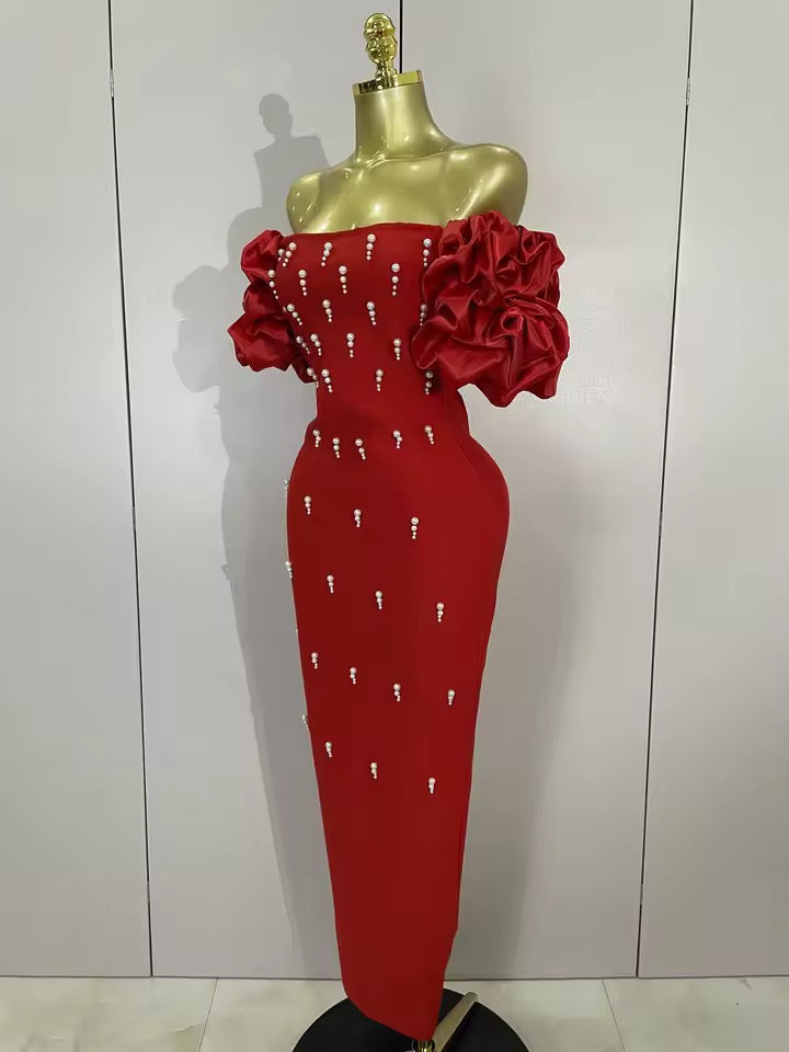 Off-Shoulder Bandage Midi Dress