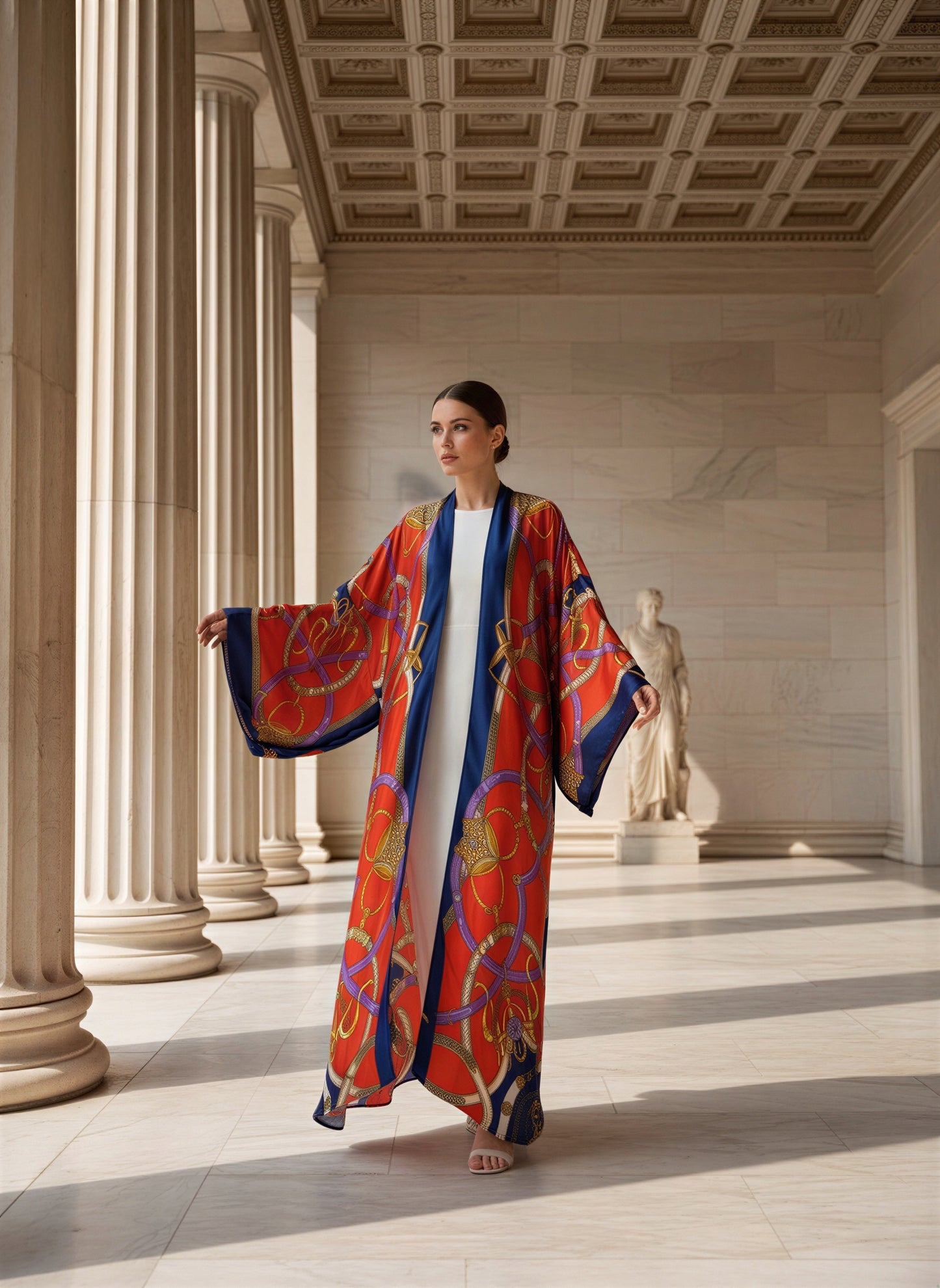 Ayla Printed Silk Kaftan Abaya