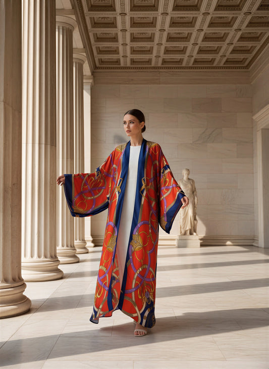 Ayla Printed Silk Kaftan Abaya