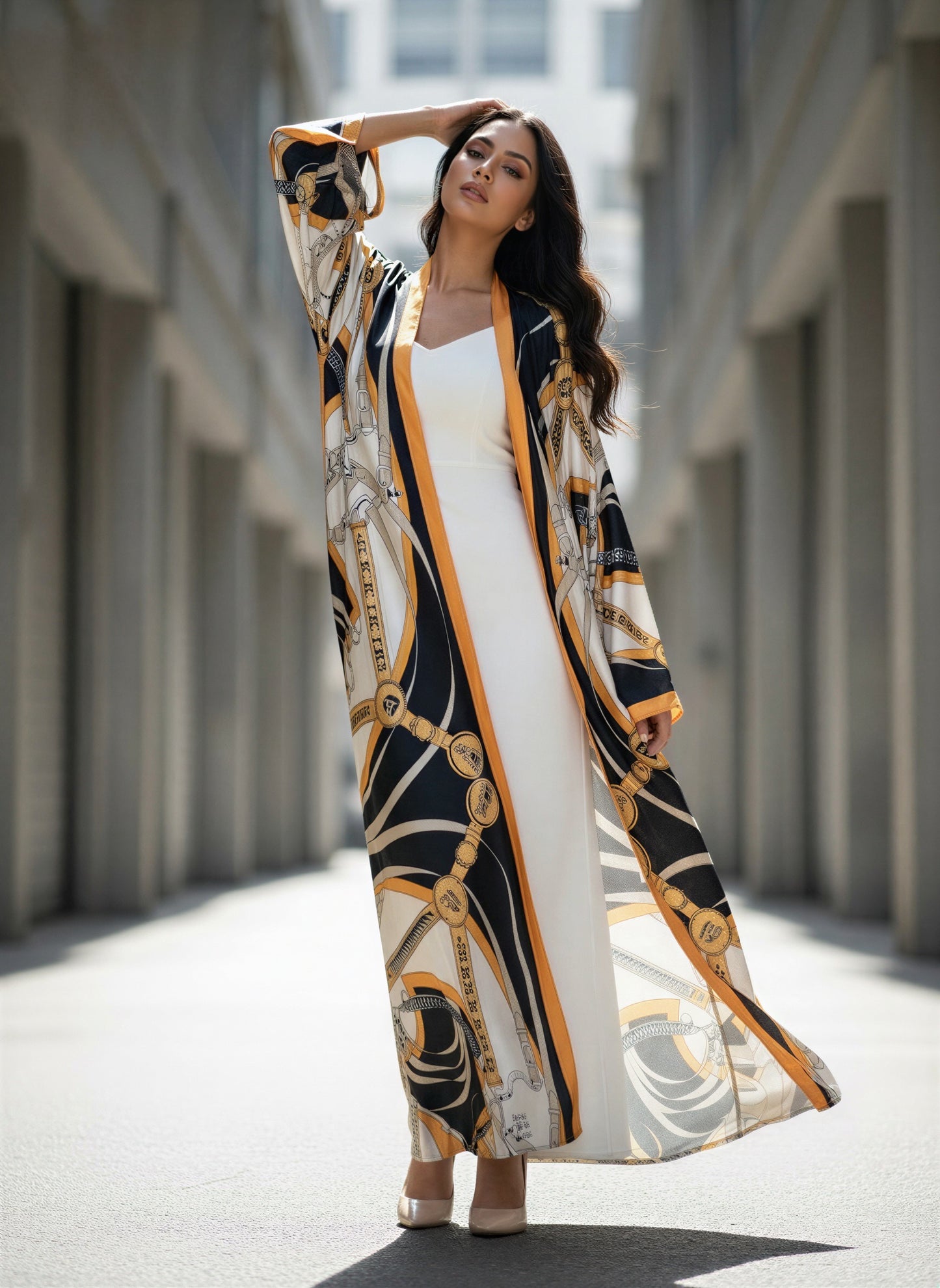 Mira Abstract Print Silk Abaya