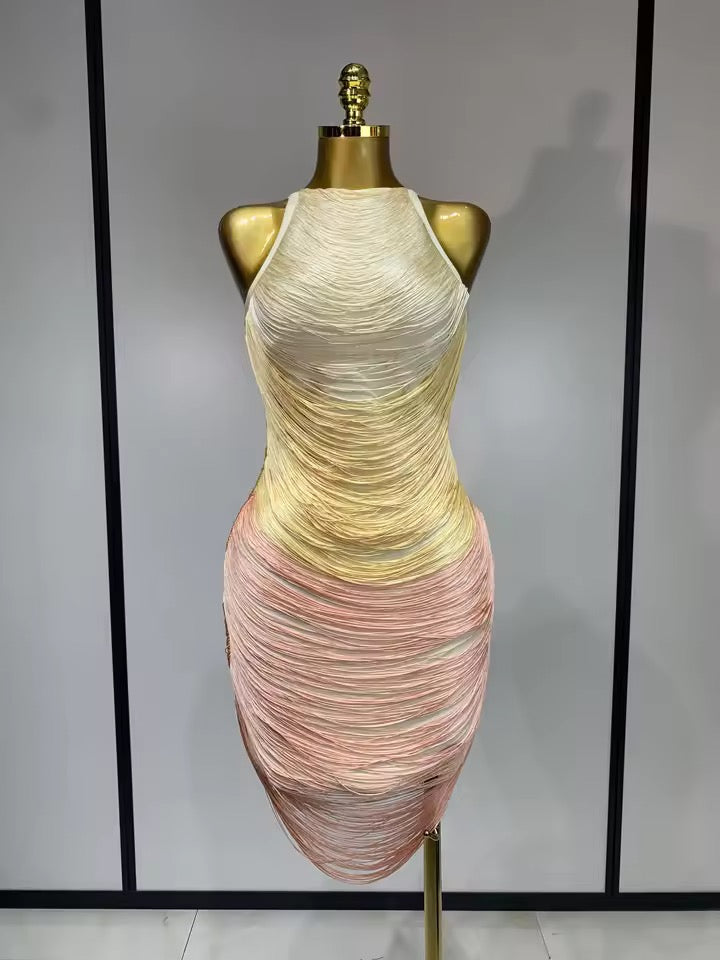 Luxe Ombre Draped Bandage Mini Dress
