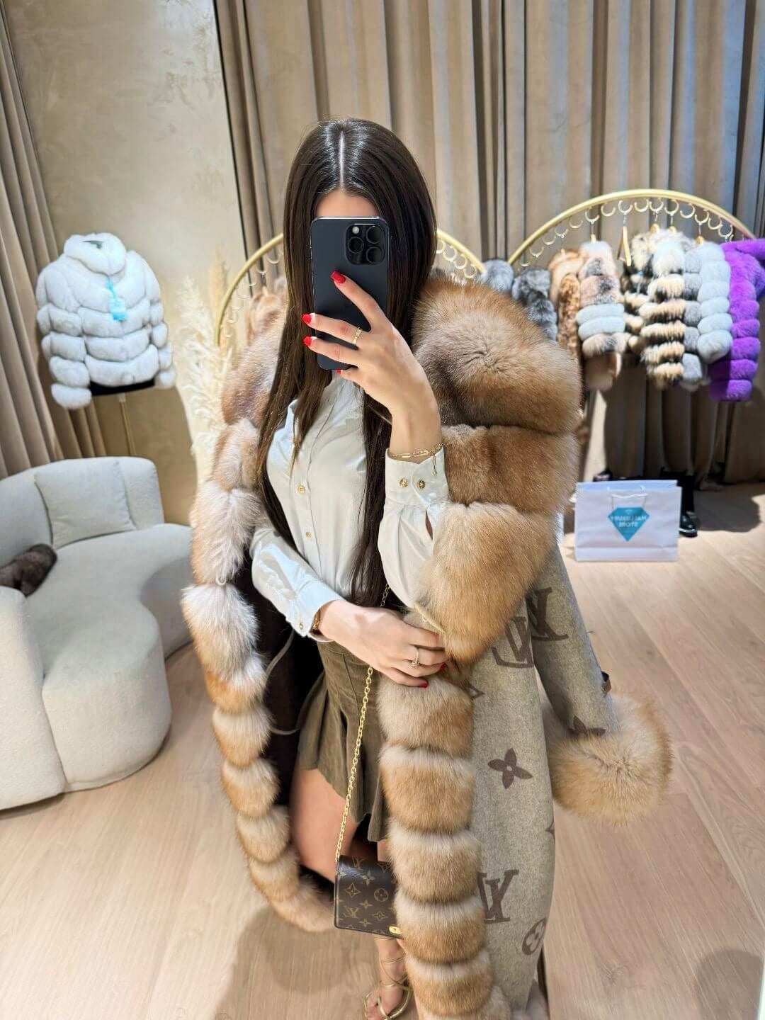 REAL FOX FUR & ALPACA COAT