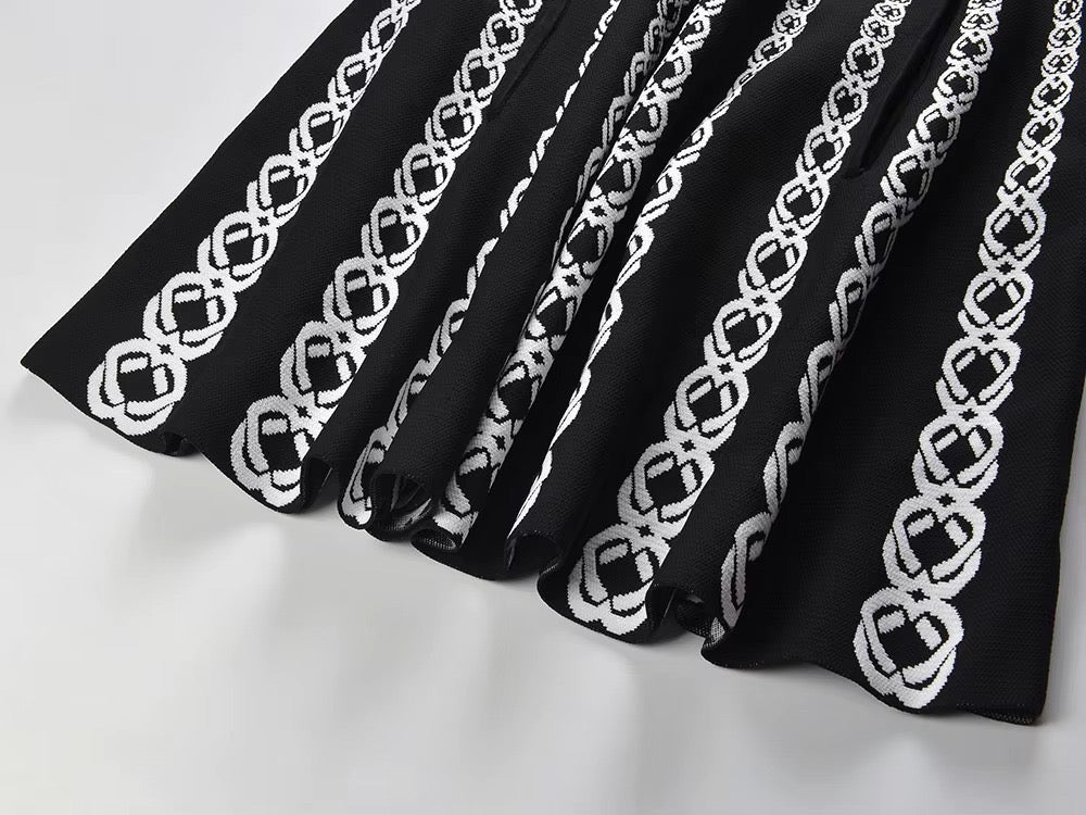 Black & White Knit Bandage Mini Dress