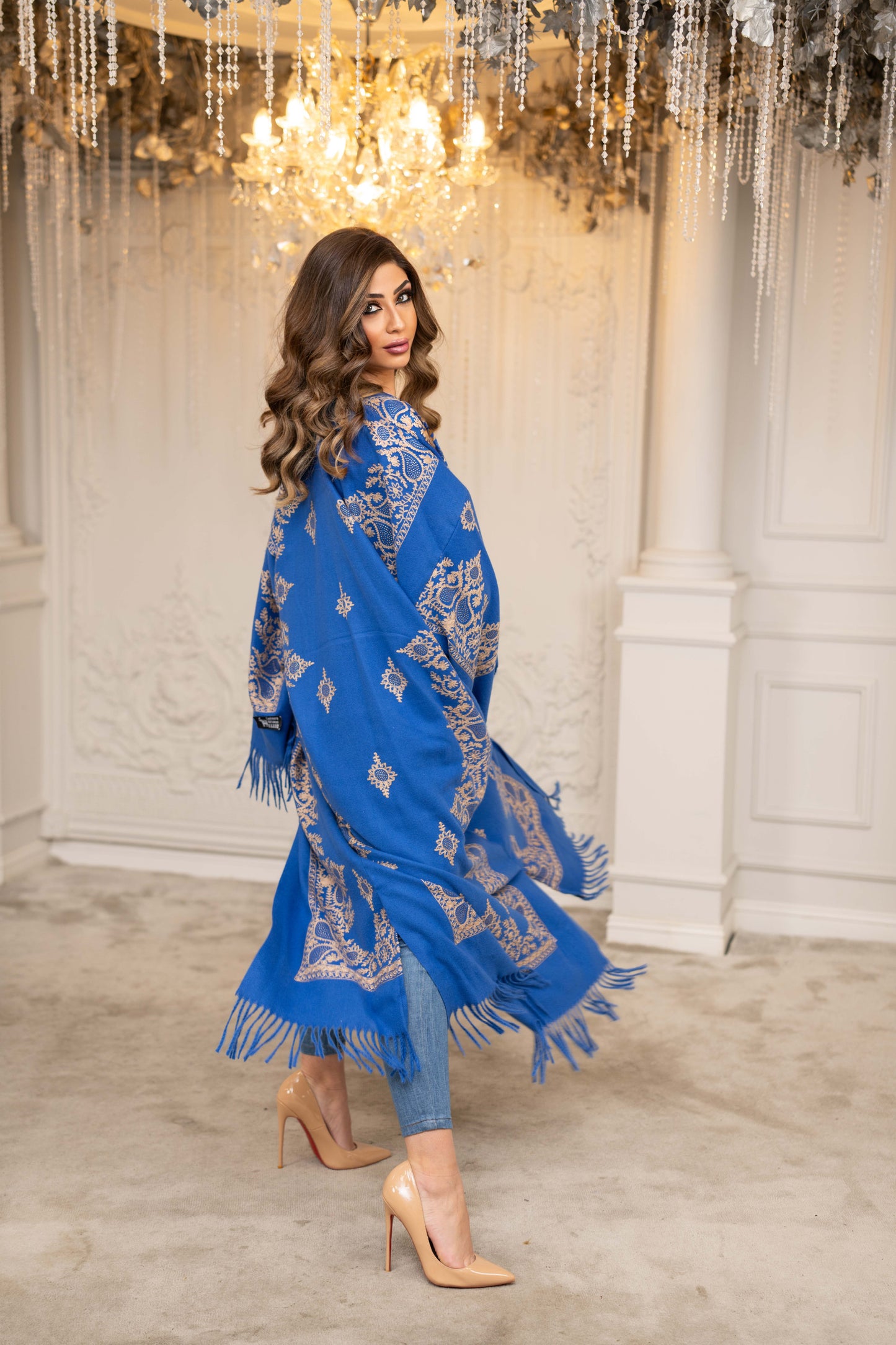 Embroidered Wool Abaya in Blue