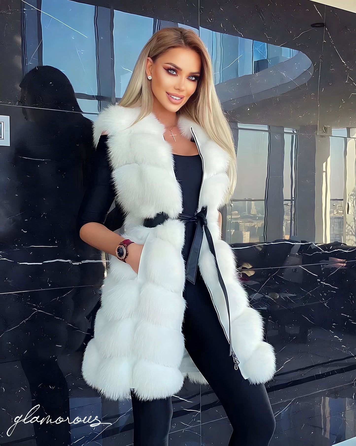 FOX FUR GENUINE LEATHER VEST IN WHITE