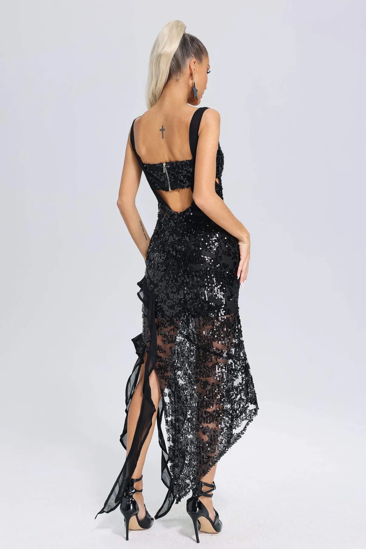 Melissa Black Sequin Evening Dress