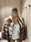 Chocolate Fox Fur Genuine Leather Jacket