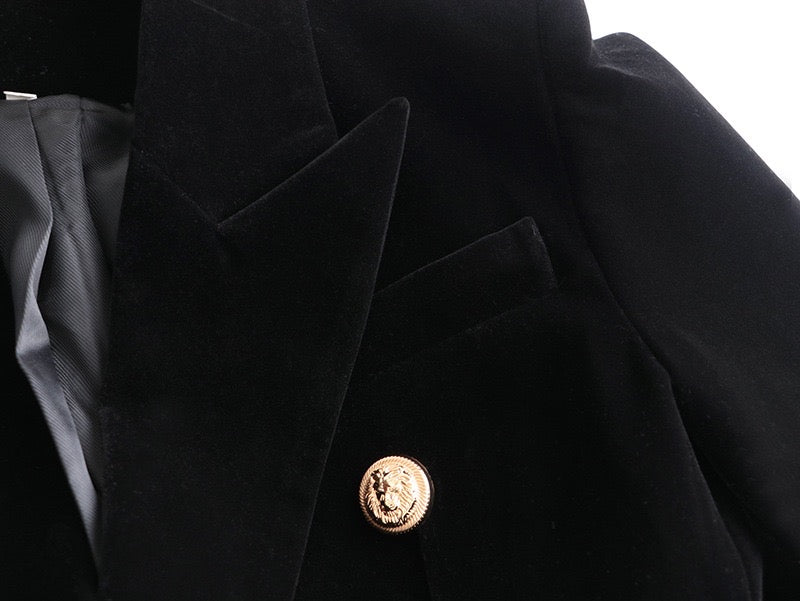 DOUBLE BREASTED BLACK VELVET BLAZER