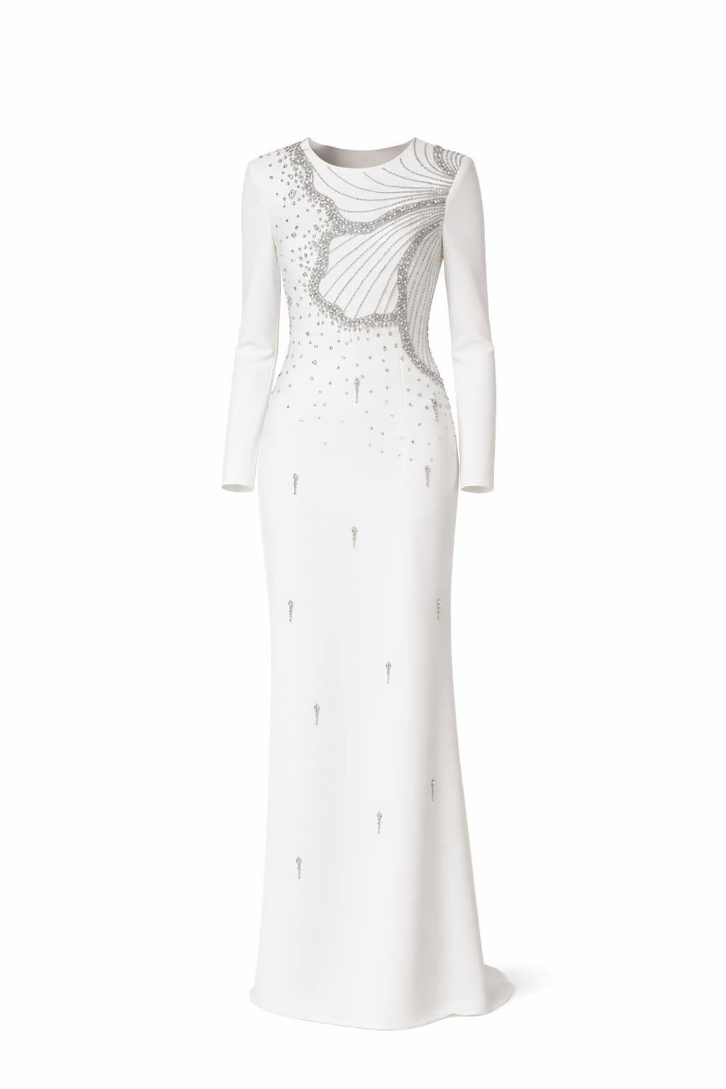 Crystal Beaded Long Sleeve Maxi Dress