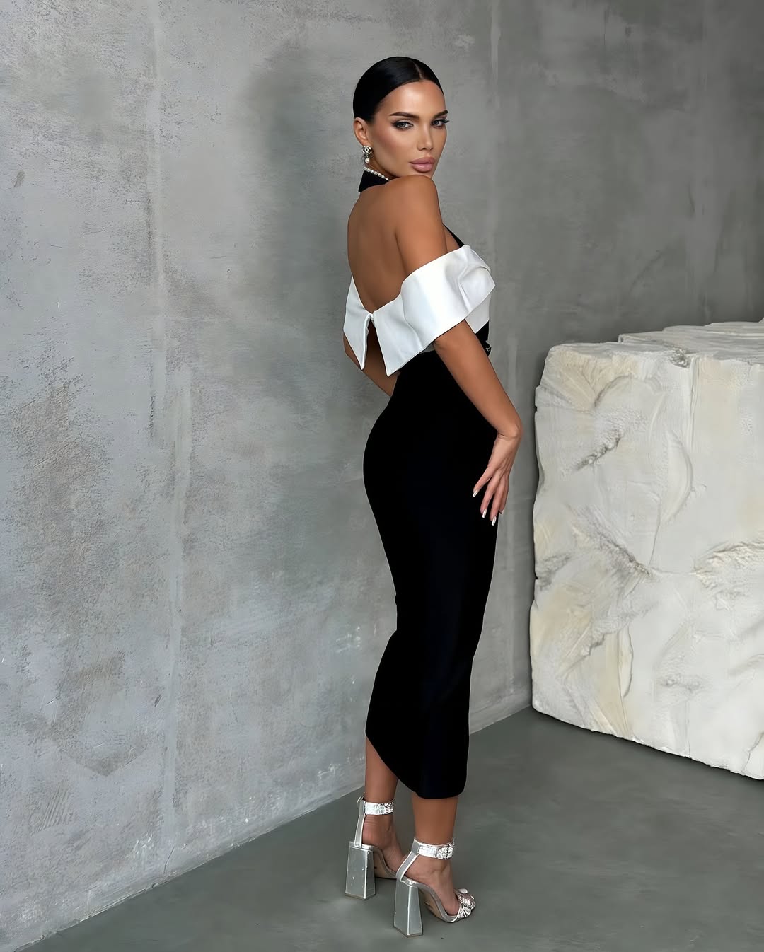 Black & White Bandage Midi Dress