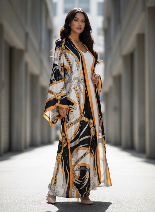 Mira Abstract Print Silk Abaya