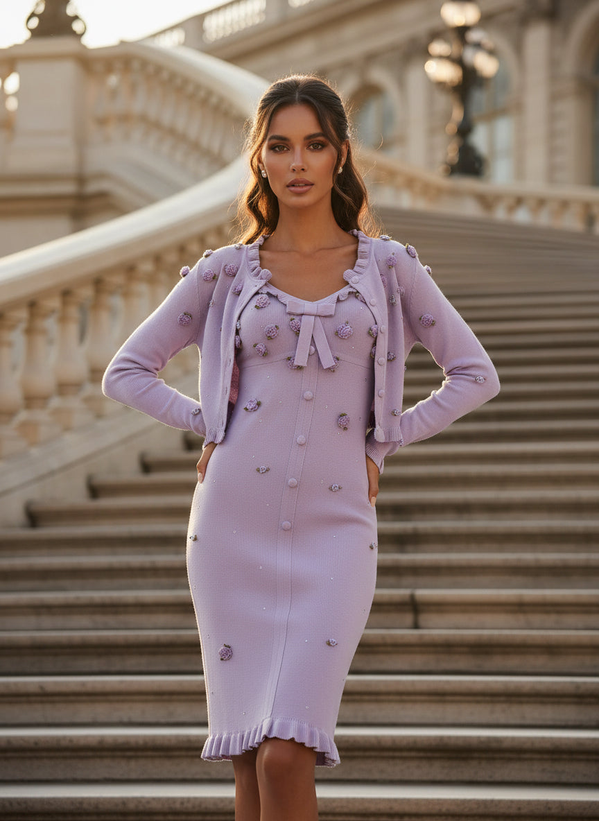 French Knit Floral Twin Set