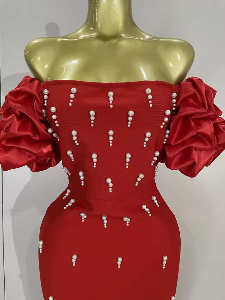 Off-Shoulder Bandage Midi Dress