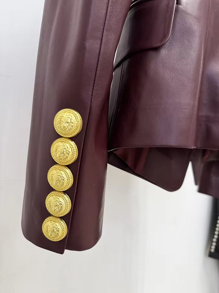Double-Breasted Leather Blazer