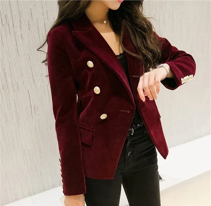 DOUBLE BREASTED BLACK VELVET BLAZER