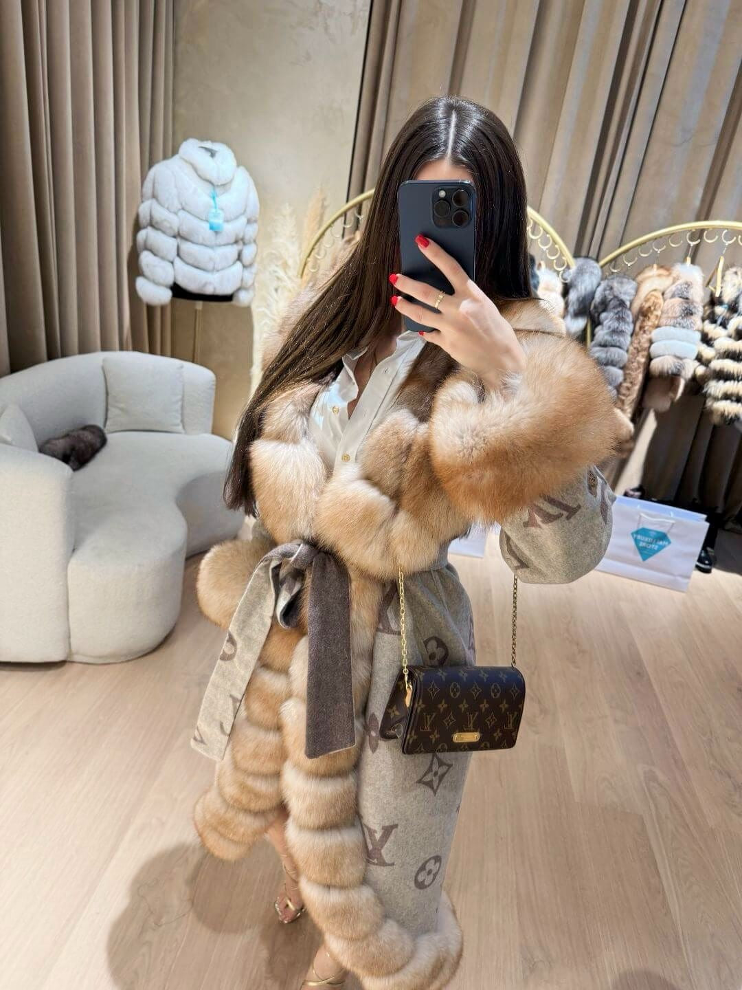 REAL FOX FUR & ALPACA COAT