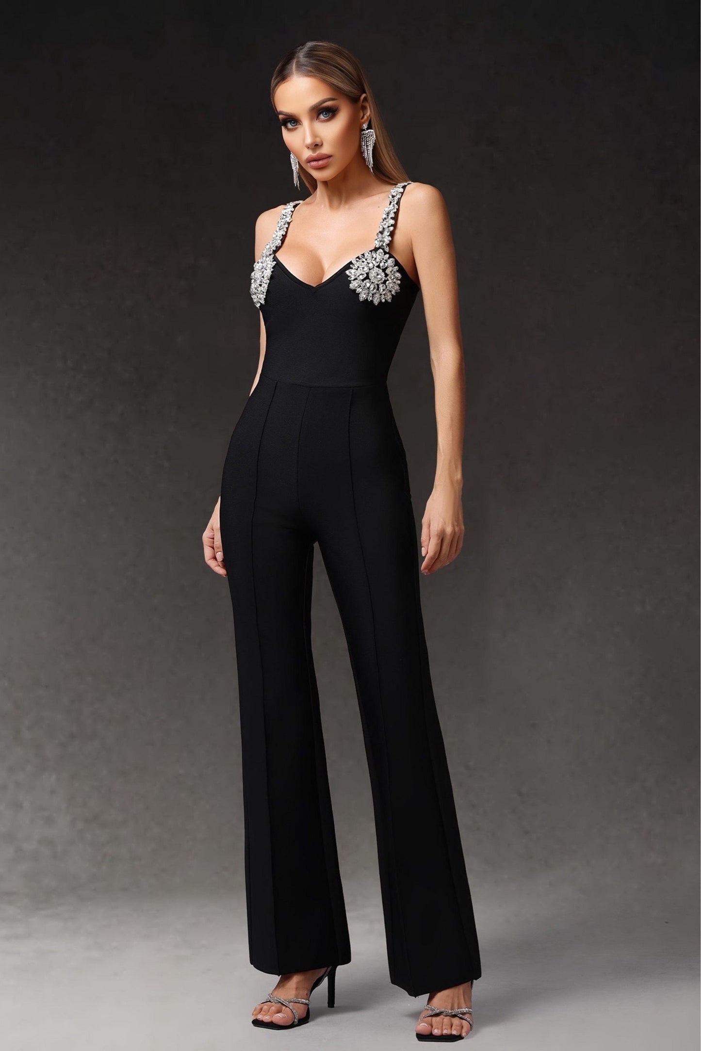 Embellished Black Bandage Jumpsuit