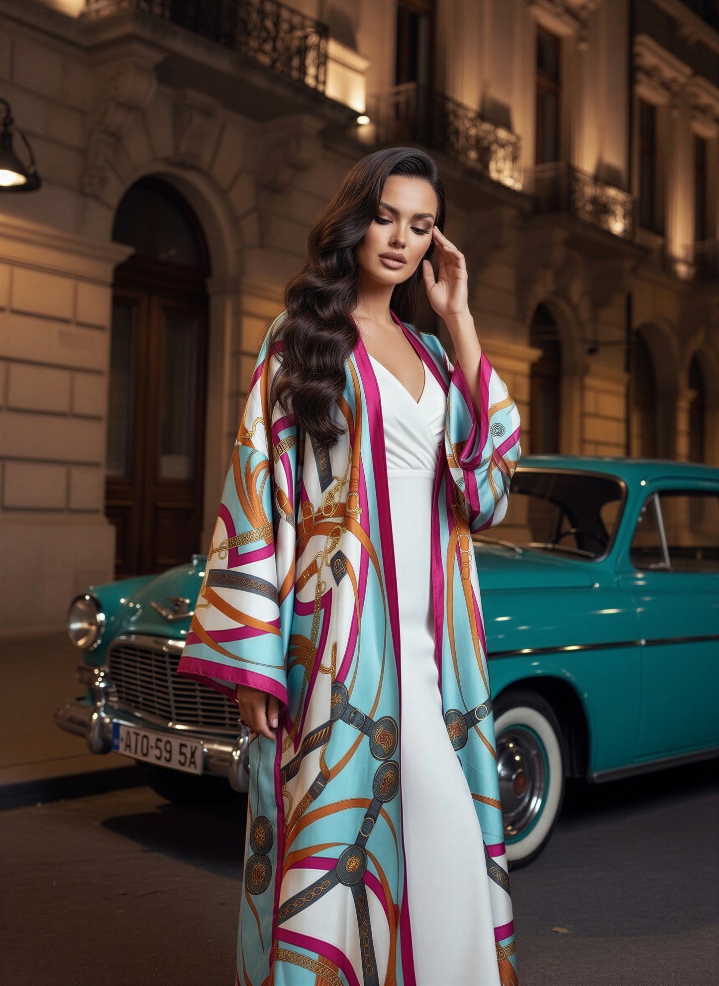 Haifa Printed Silk Abaya