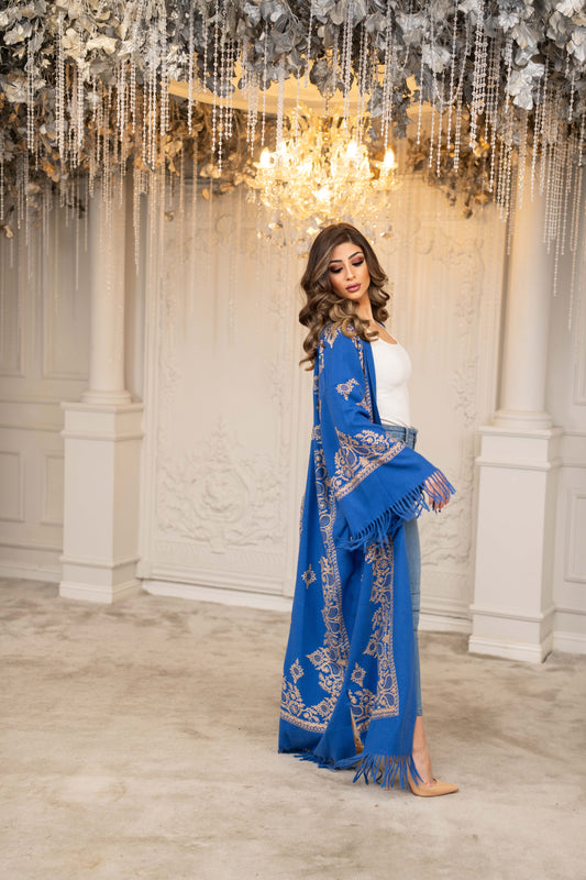 Embroidered Wool Abaya in Blue