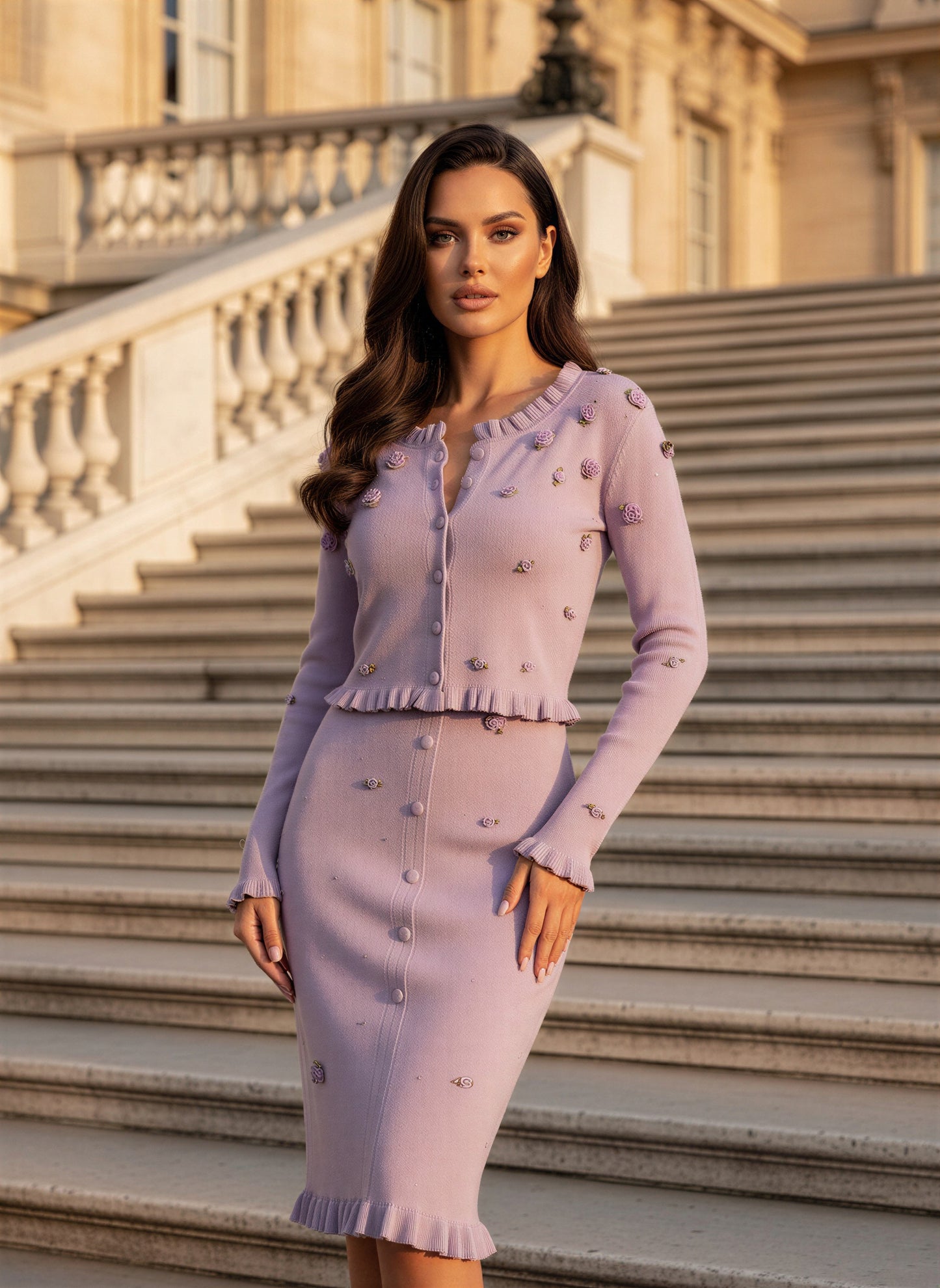 French Knit Floral Twin Set