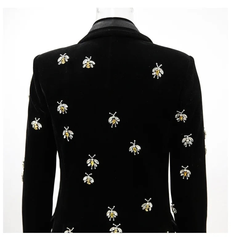 CRYSTAL EMBELLISHED BLACK VELVET BLAZER