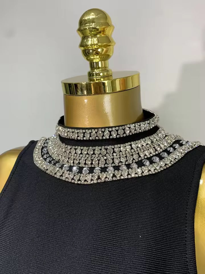 Embellished Open-Back Bandage Midi Dress