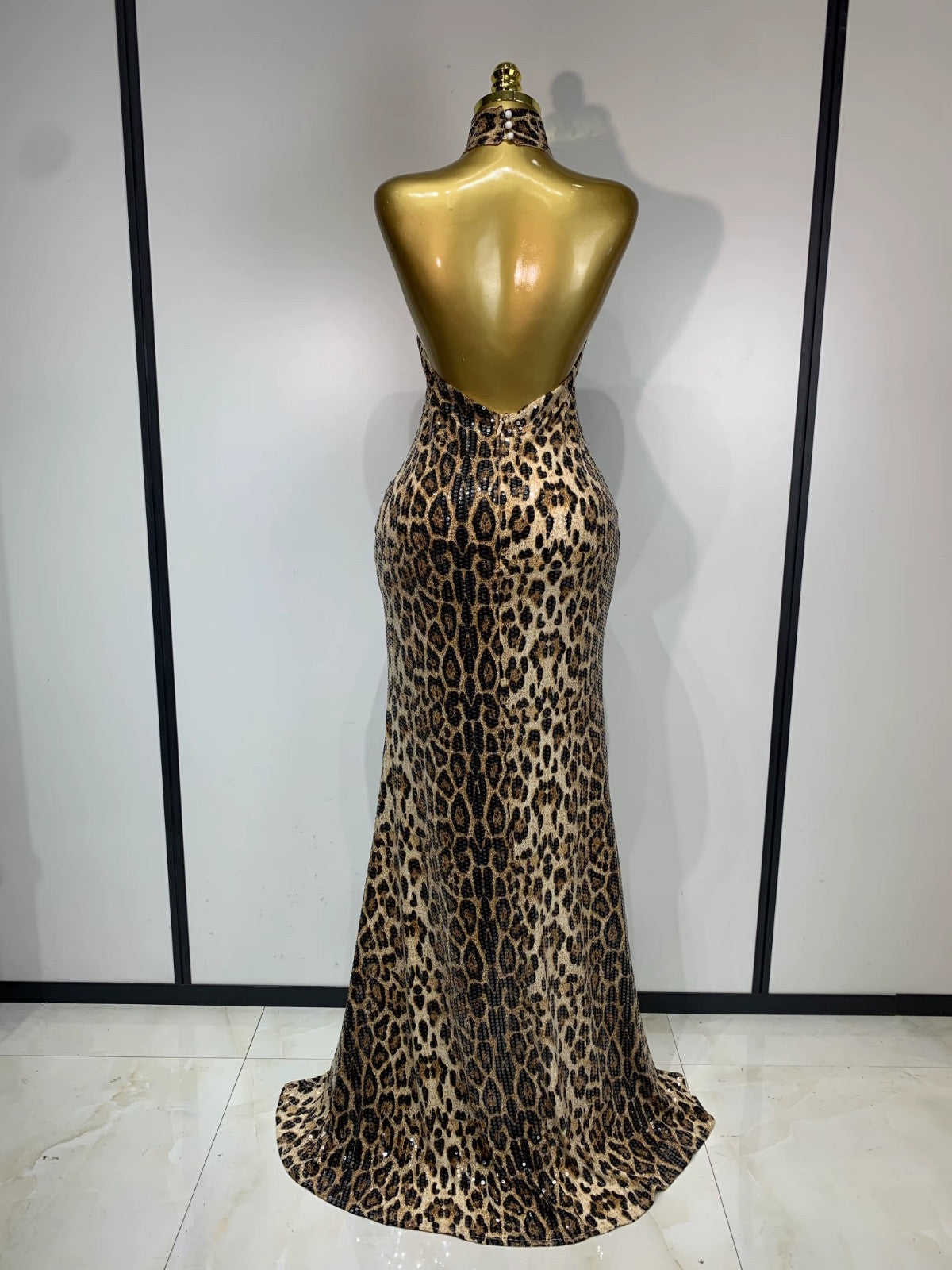 Leopard Luxe Halter Sequin Gown