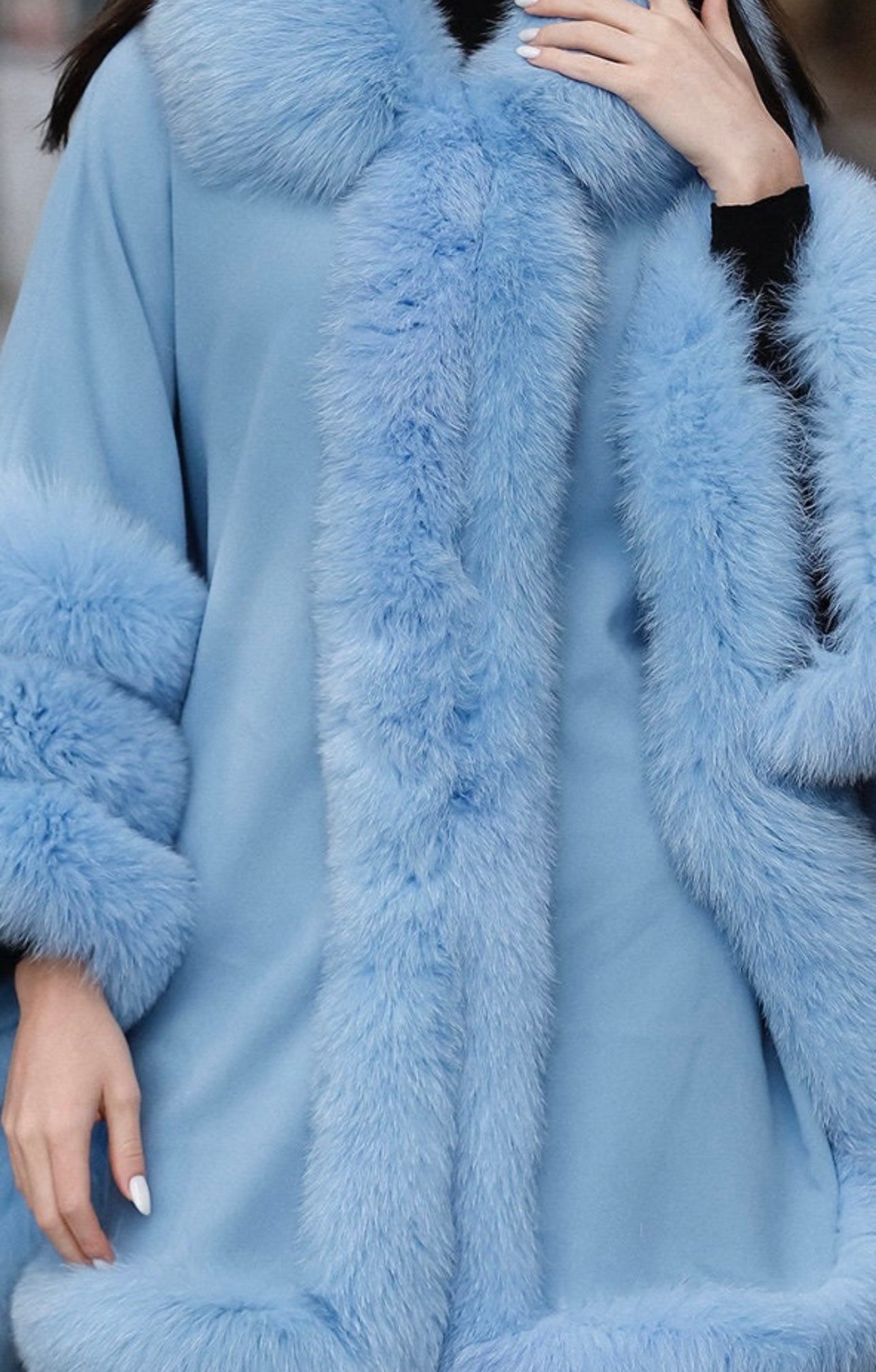 FOX FUR CASHMERE PONCHO IN SKY BLUE