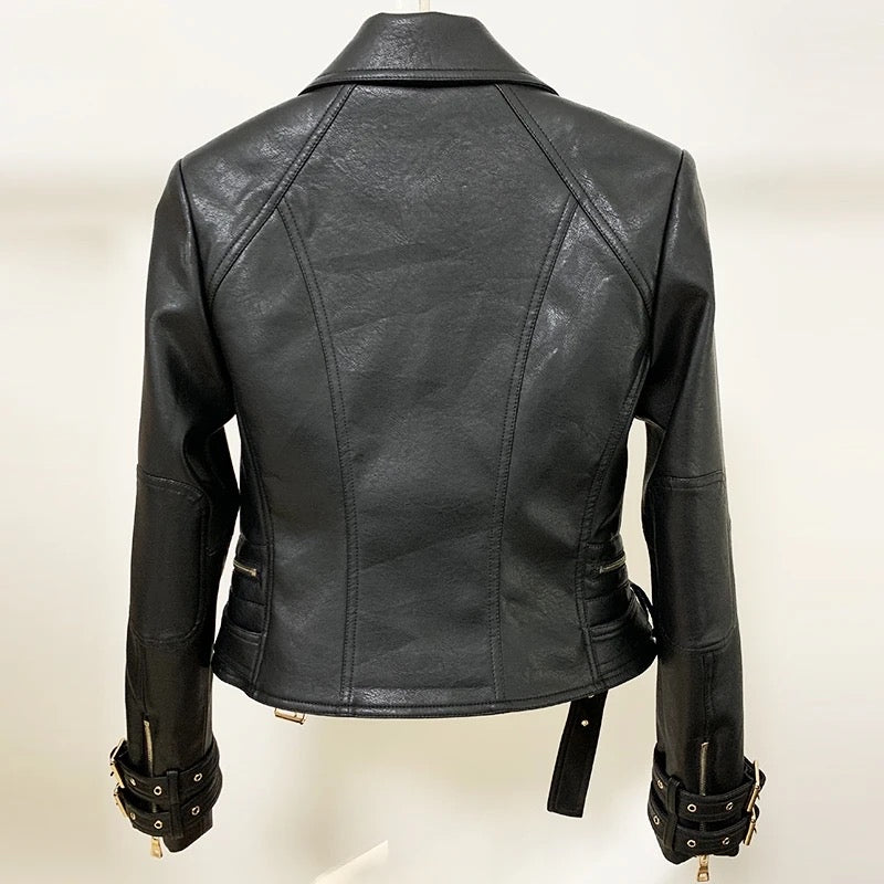 DOUBLE BREASTED FAUX LEATHER JACKET