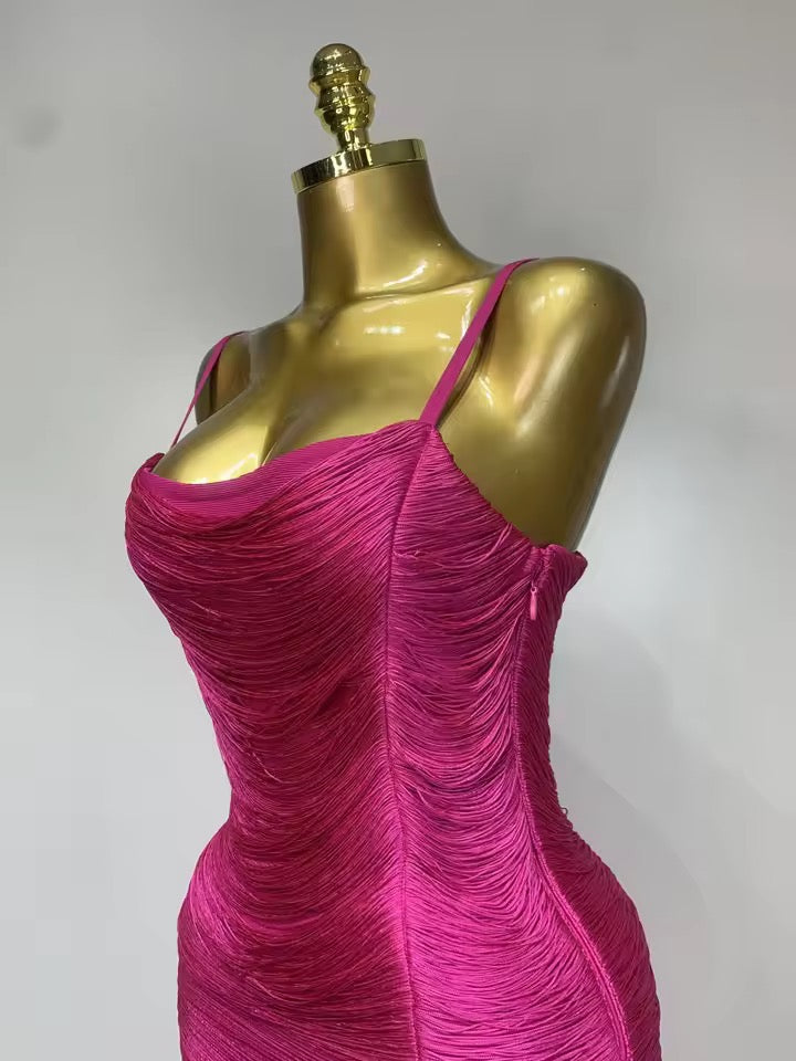 Ruched Fringe Bandage Dress