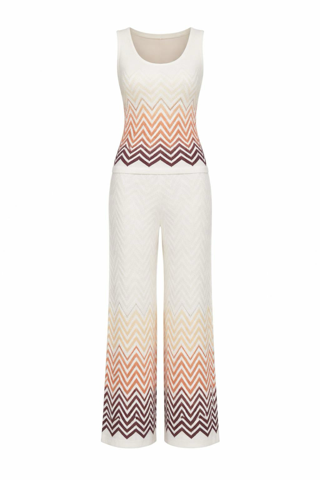 Wavy Knit Two-Piece Set – Sleeveless Tank Top and Wide-Leg Pants