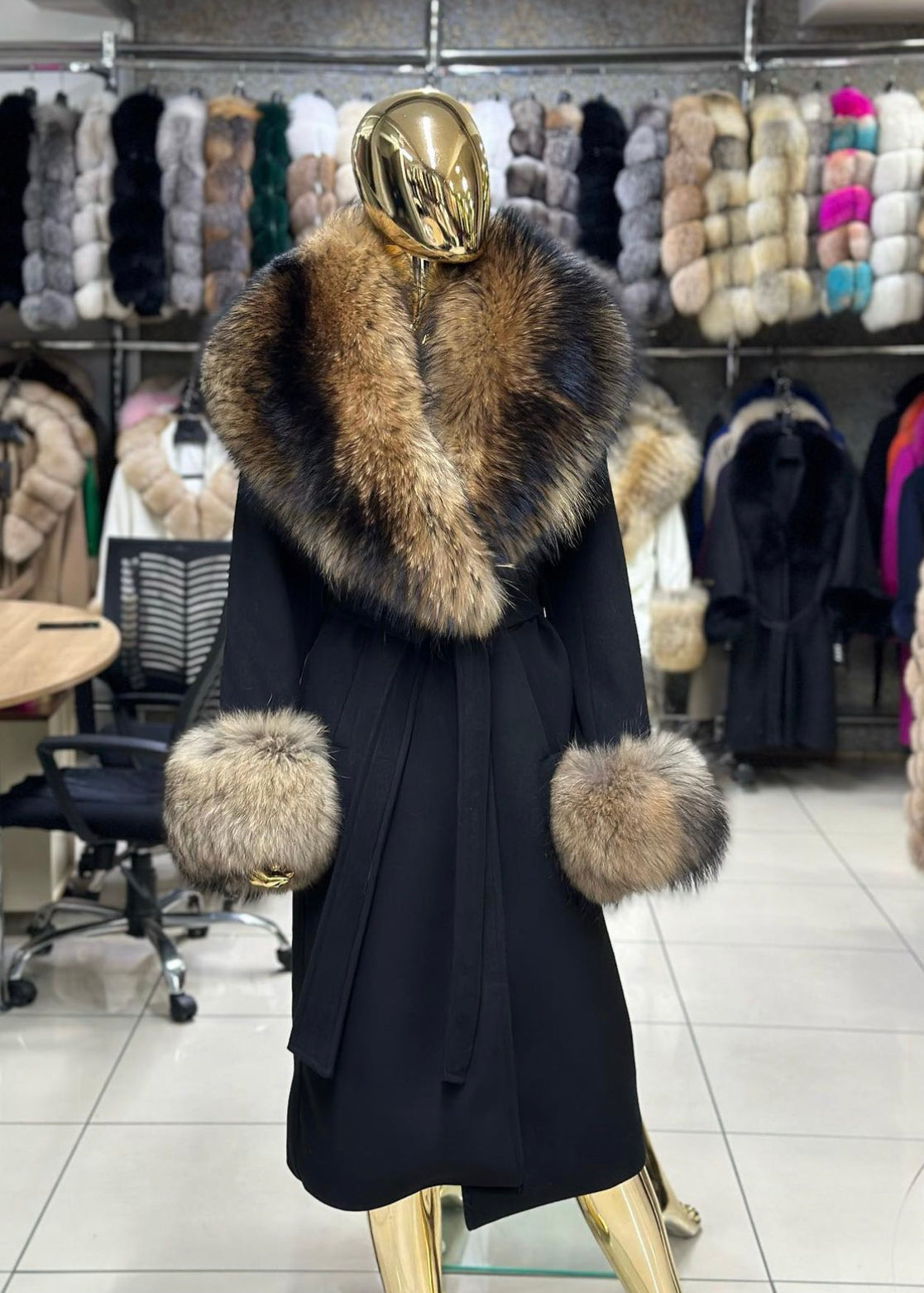 RACOON FUR CASHMERE COAT