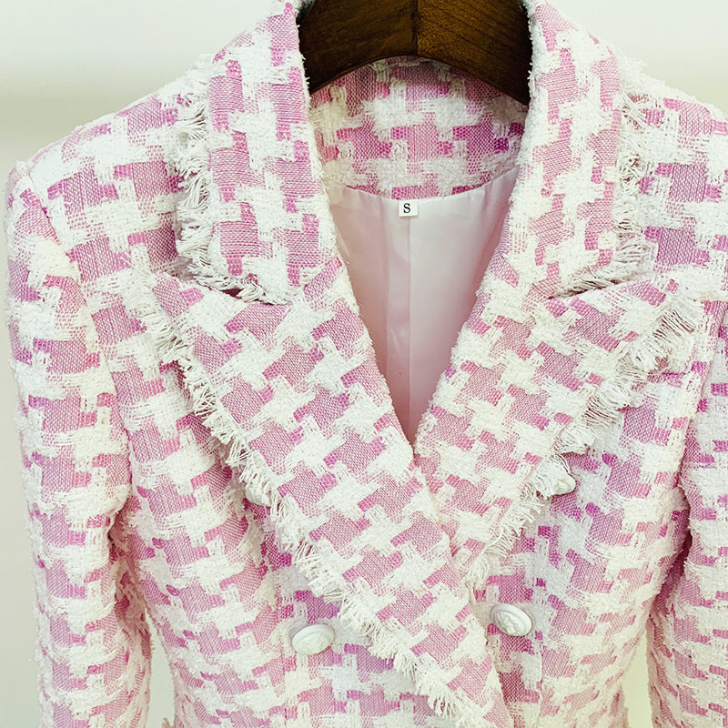 TWEED BLAZER IN PINK/WHITE