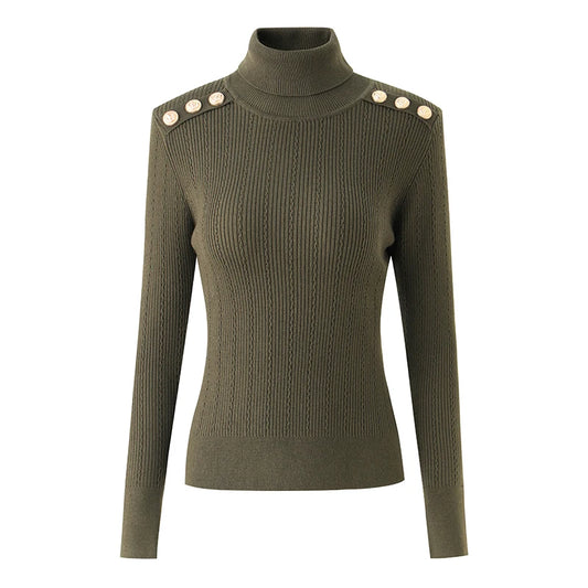 Sia Long Sleeve Wool Top in Army Green