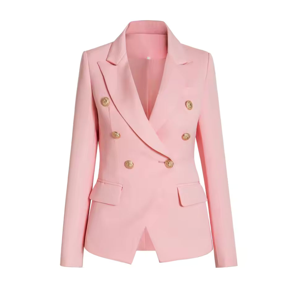 Pink Designer-Button Long Sleeve Blazer