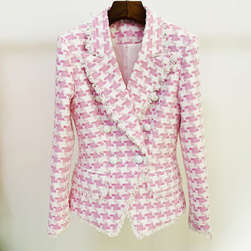 TWEED BLAZER IN PINK/WHITE