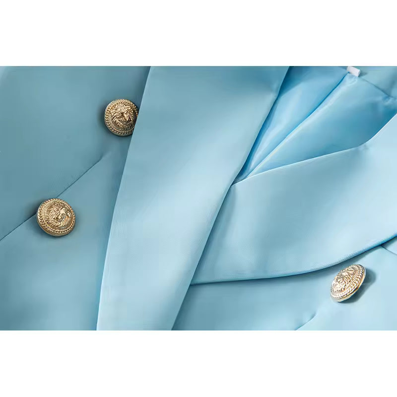 Light Blue Double-Breasted Slim Blazer