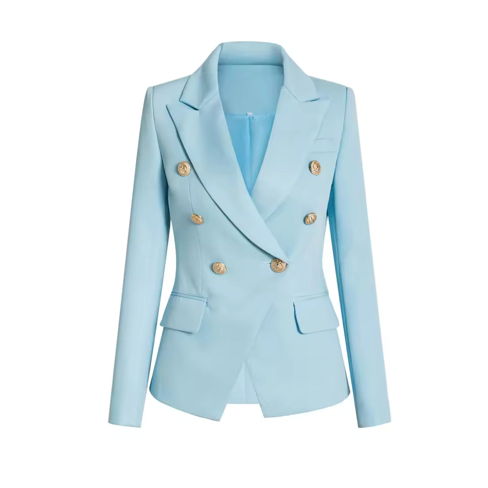 Light Blue Double-Breasted Slim Blazer