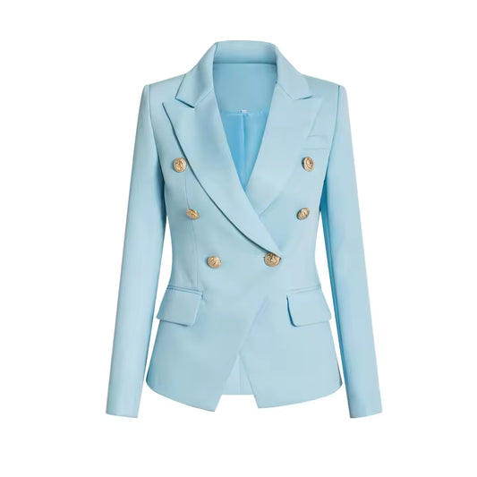 Light Blue Double-Breasted Slim Blazer