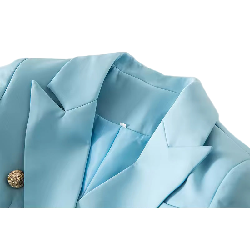 Light Blue Double-Breasted Slim Blazer