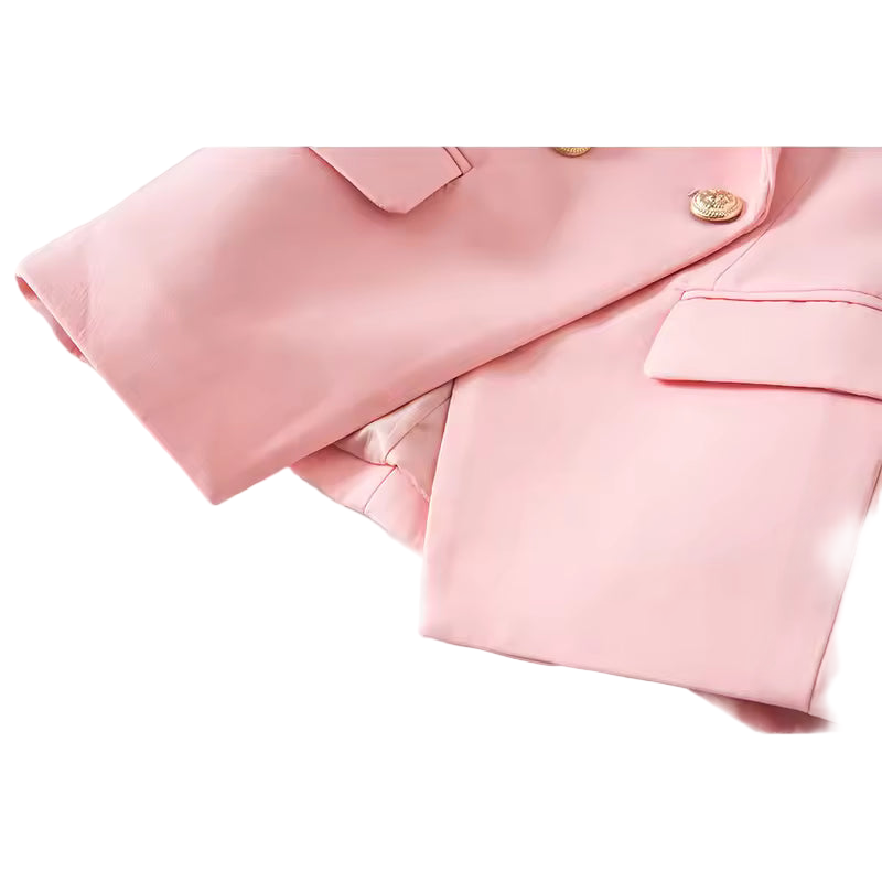 Pink Designer-Button Long Sleeve Blazer