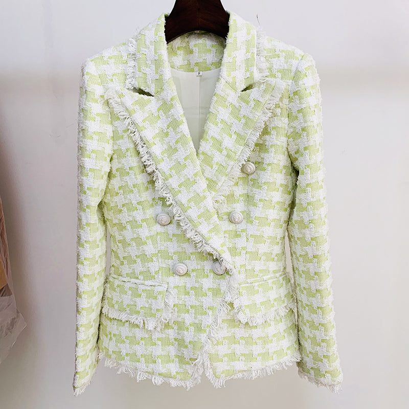 TWEED BLAZER IN GREEN/WHITE