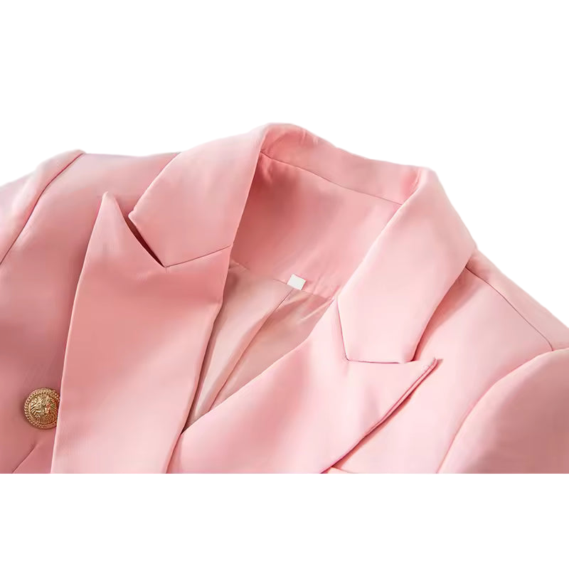 Pink Designer-Button Long Sleeve Blazer