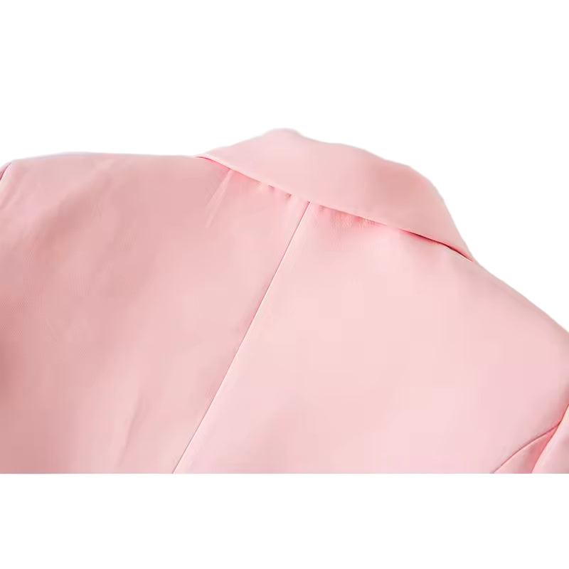 Pink Designer-Button Long Sleeve Blazer